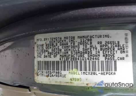 2001 Toyota Avalon Xls из США, поврежденный, VIN 4T1BF28B41U142446